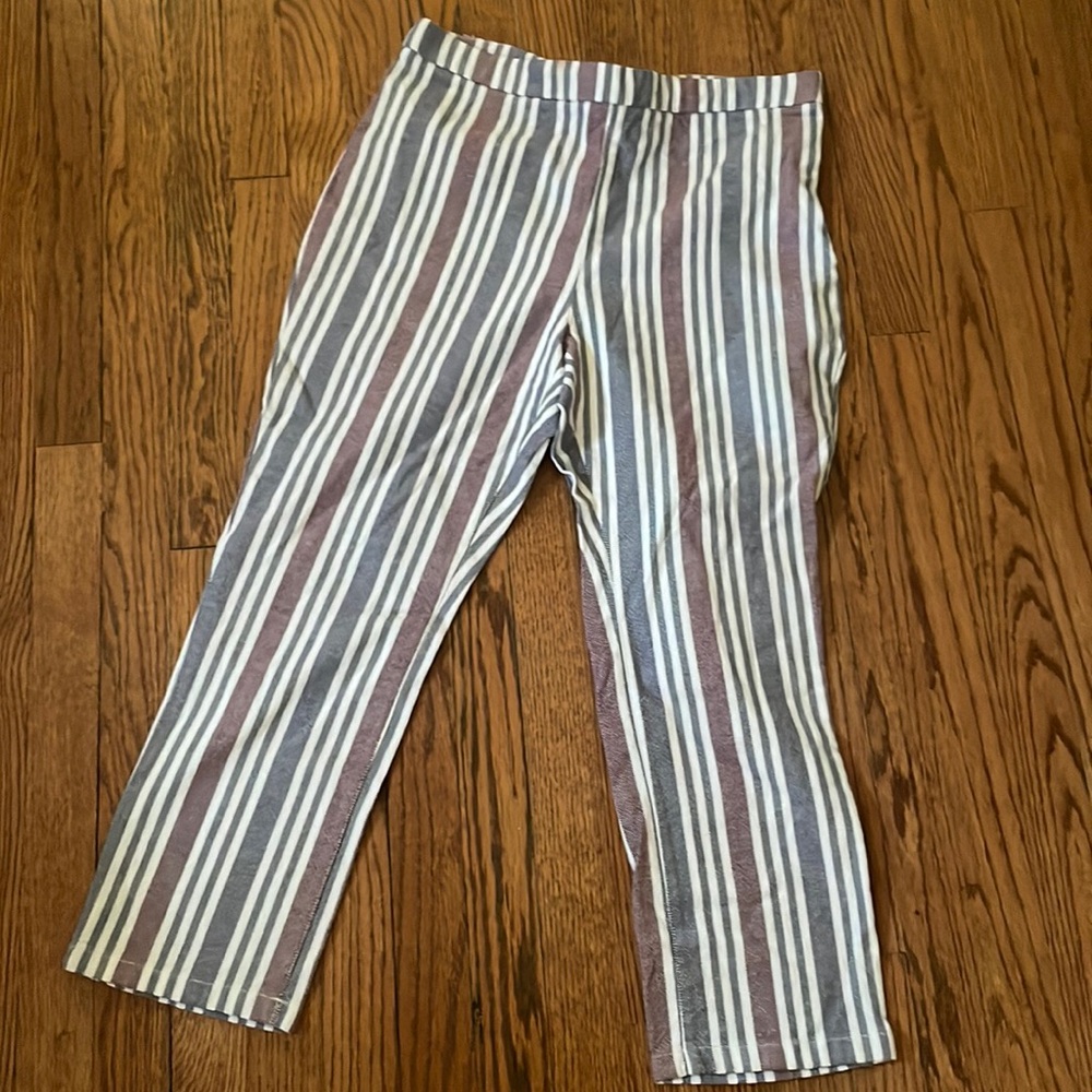 Free People Striped Straight Leg Pants in Gray, White, Mauve